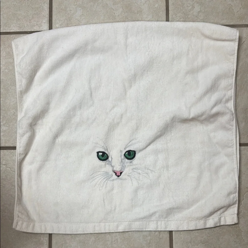 R.A. Briggs White Embroidered Cat Towel